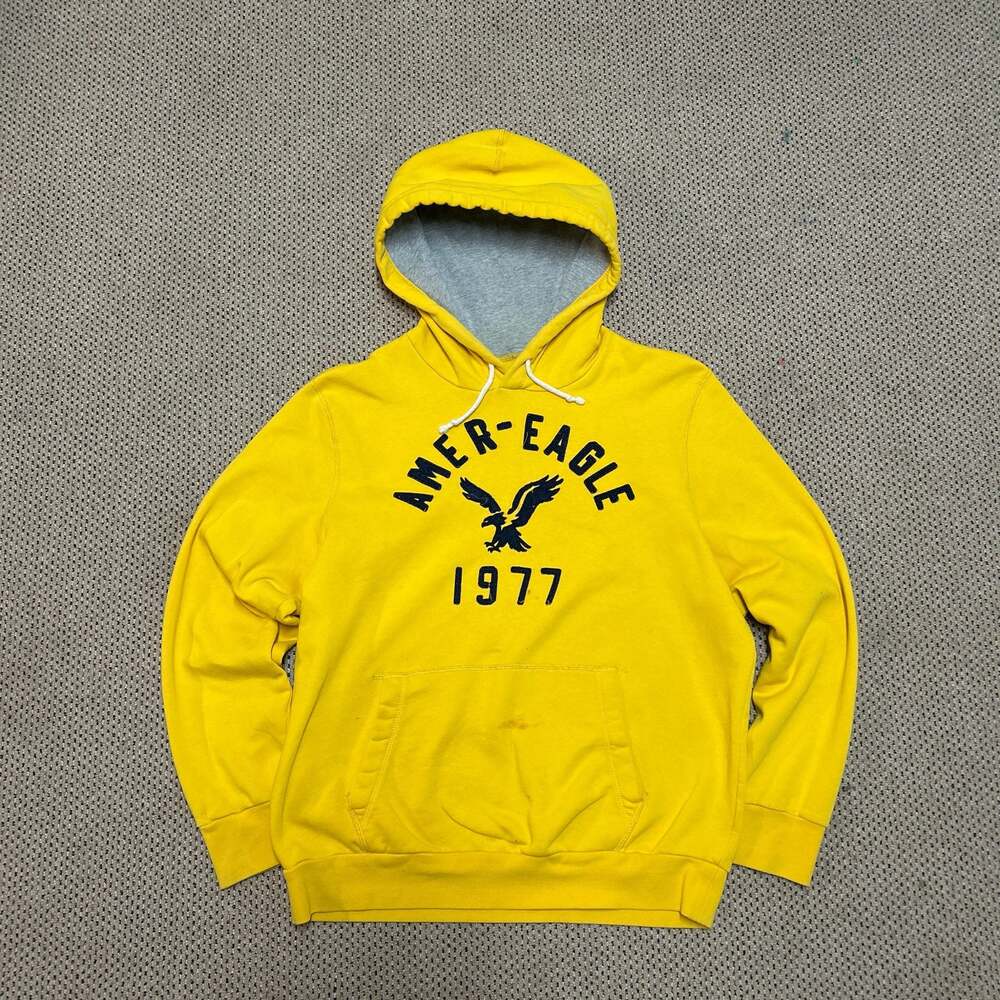 American Eagle Yellow Eagle Logo Graphic Hoodie Classic Fit Large
